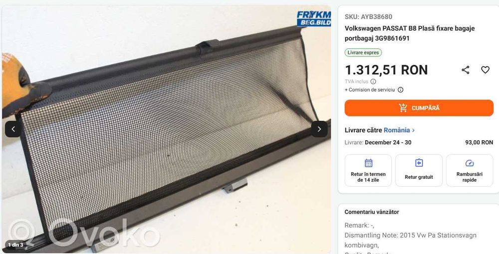 Plasă fixare bagaje portbagaj PASSAT B8/B9