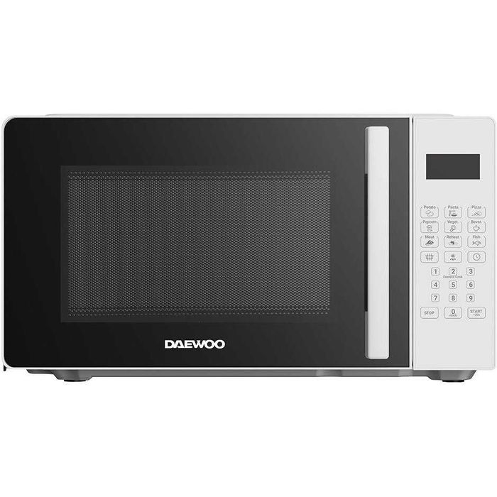 Cuptor cu microunde Daewoo, control digital, 20 litri, putere 700 W, 5 niveluri de putere, farfurie interioara de 24,5 cm, Alb