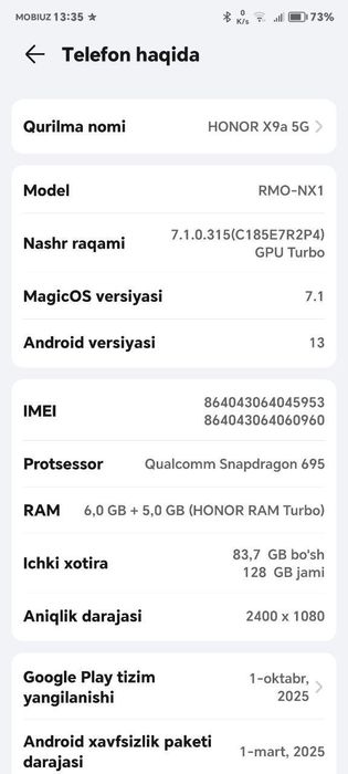 Honor x9a sotiladi nomer