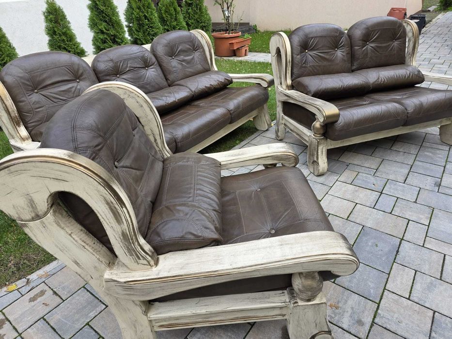 Canapele Piele Lux 3 2 1  lemn masiv Germania Unicat