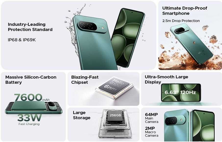 Doogee B10 48GB RAM 256GB ROM, Ултра тънък корпус с IP68 защита