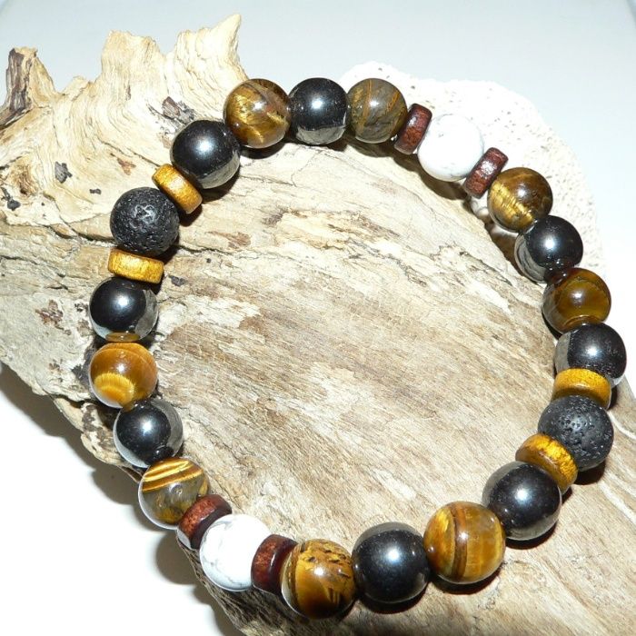 Стилна мъжка гривна от полускъпоценни камъни и минерали ръчна изработк