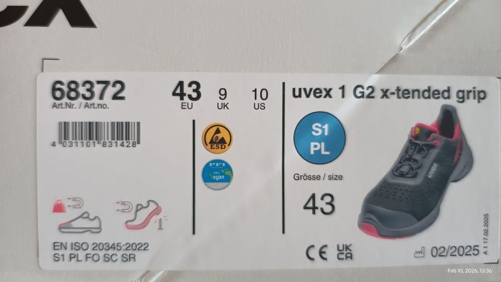 Pantofi de protecție Uvex 1 G2 ESD S1 P SRC Mărime 43 68372