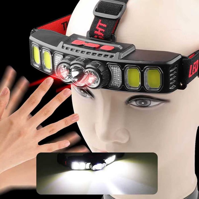 LED Мощен Диоден челник с 6 режима и сензор за движение, водоустойчив