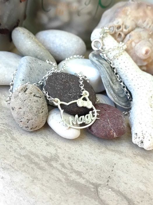 Сребърно детско колие, Hello Kitty колие, колие с име, име на котенце