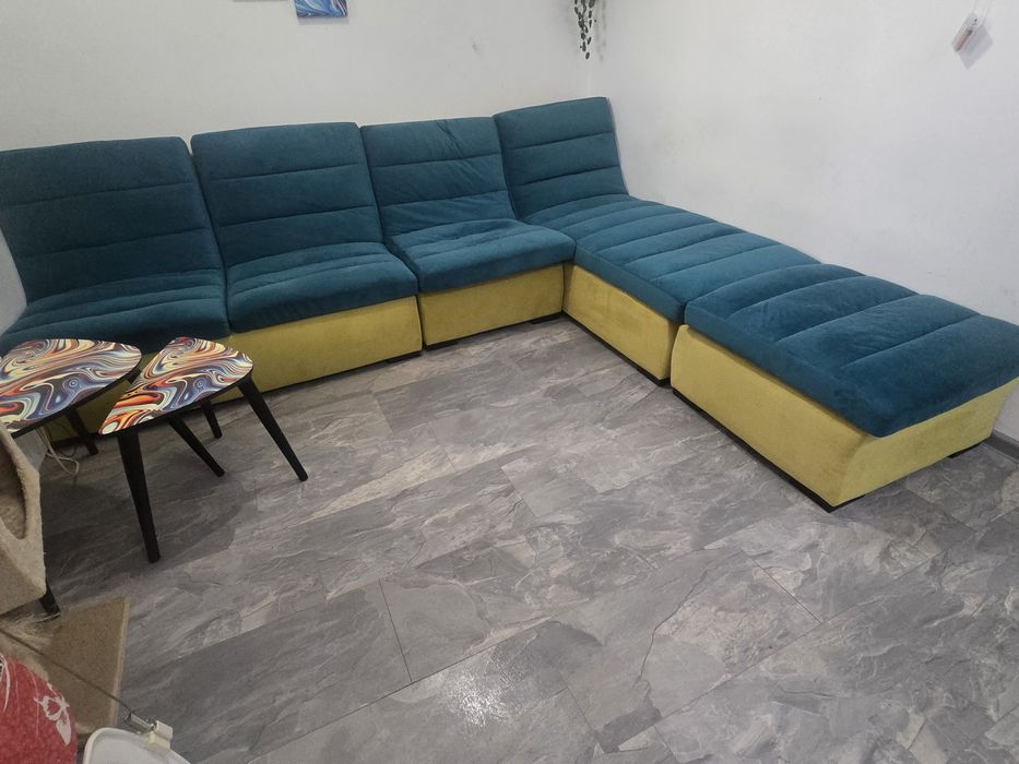 Canapea Staer galben  muștar cu albastru