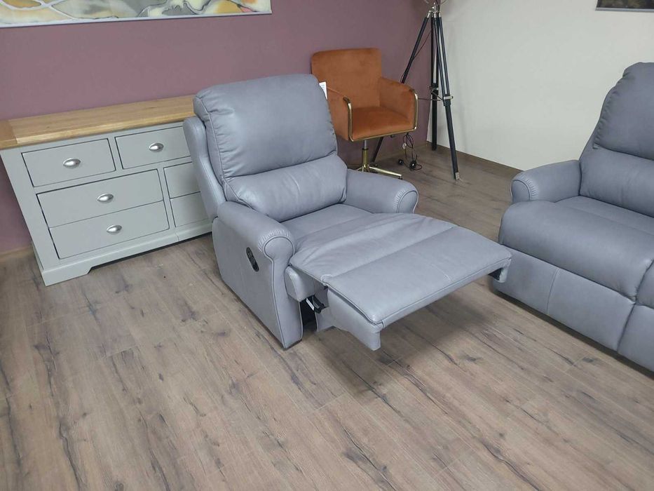 ПРОМОЦИЯ!!! Сив кожен комплект диван двойка и фотьойл G Plan