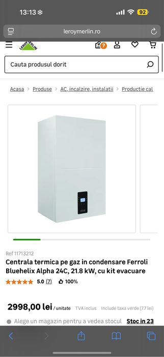 Centrala termica pe gaz in condensare ferolli bluehelix alpha 24c