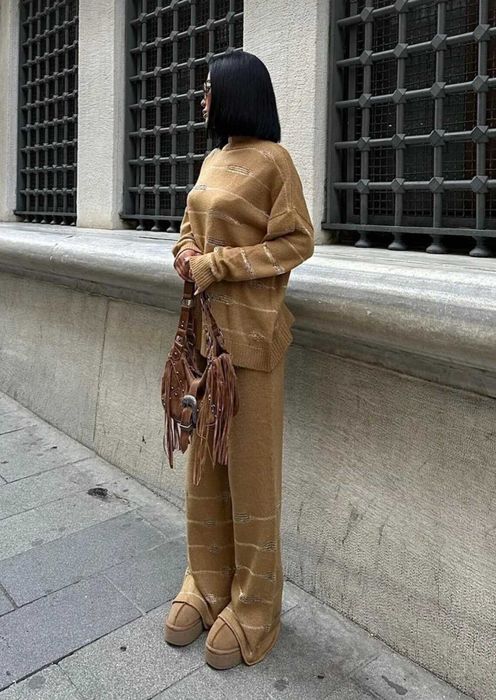 Плетен комплект лешников цвят