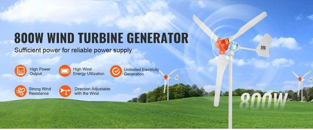 Turbina eoliana VEVOR 800W 12V/24V – 3 pale, MPPT inclus