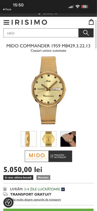 Ceas automatic barbati Mido Commander 1959 Gold 37mm