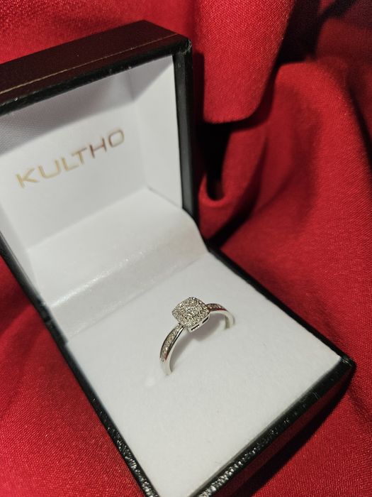 Inel de logodnă aur alb 14K cu diamante naturale - Kultho - certificat garantie