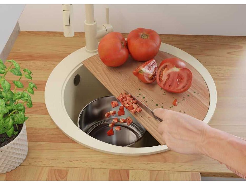 Бежава кръгла кухненска гранитна мивка Пиза 50 Top 530 x 530 мм