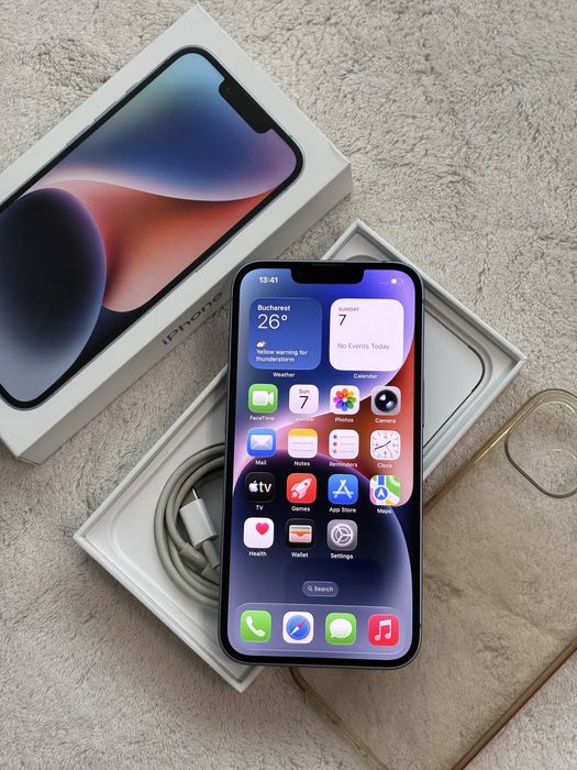 iPhone 14 Blue ca nou 91% 128 GB full box 5G Husa+ Cablu