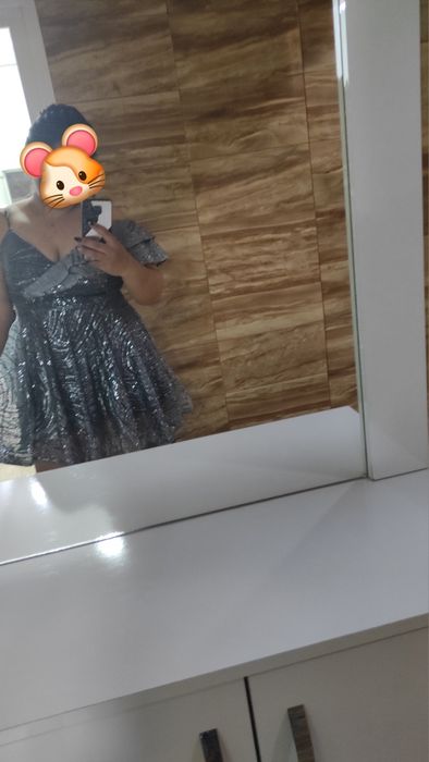 Официална рокля в сребристо сив цвят