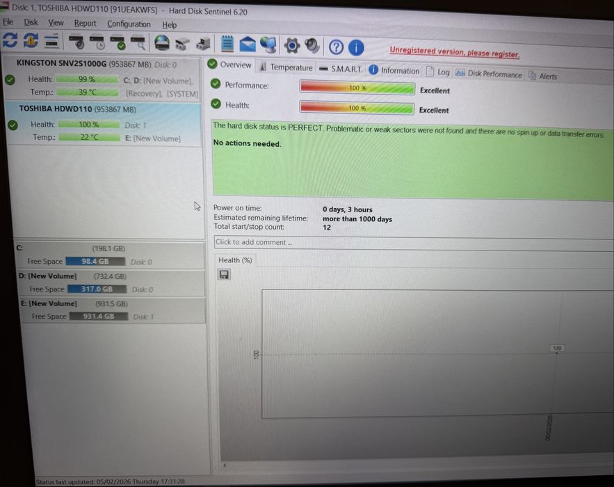 HDD Toshiba Western Digital 1Tb 7200 rpm 6Gb sata3 64MB Buffer Noi