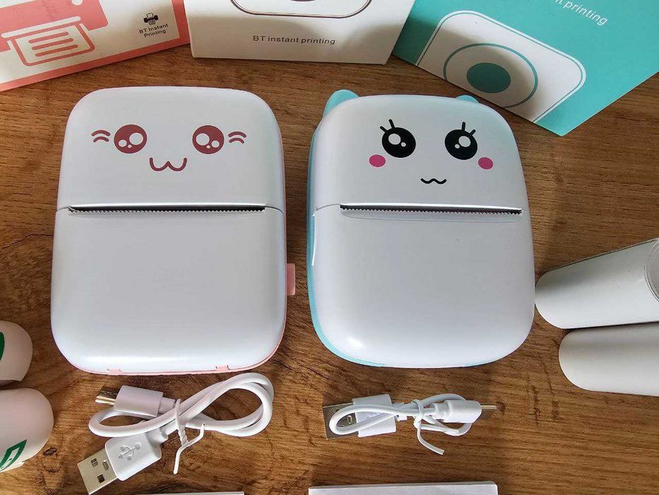 Мини преносим принтер + 5 ролки хартия | iOS и Android | етикетен | BT