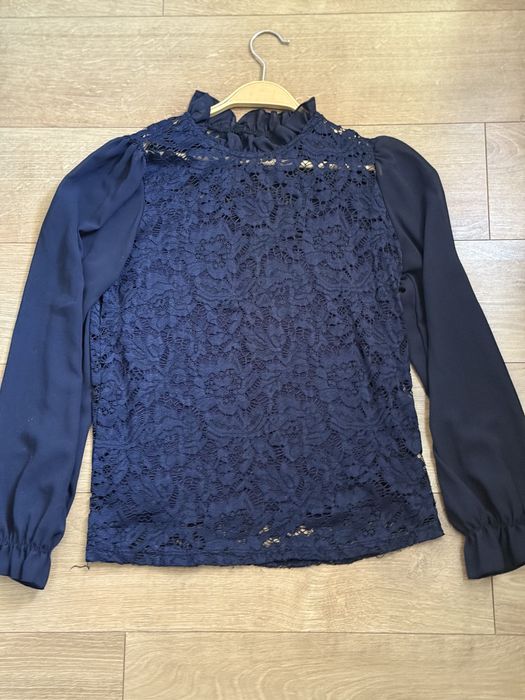 Синя дамска риза с дантела