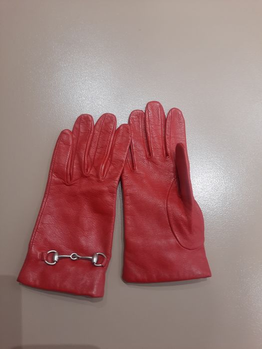 Дамски червени кожени ръкавици