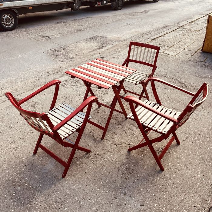 Винтидж сгъваем градински комплект – маса + 3 стола, 70-те години