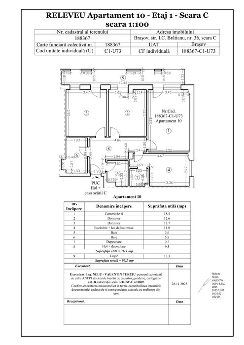 Apartament 3 camere,90,2 mp,cetaj 1,balcon mare, parcare inclusa