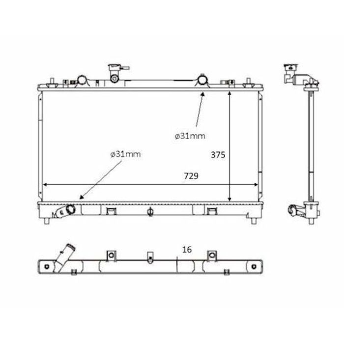 Radiator apa Mazda 6 2007-2012, 2.2 MZR-CD, 2.0 MZ-CD, 735x375x16mm, AC: +/-, fagure brazat, OE RF8G15200, SRLine
