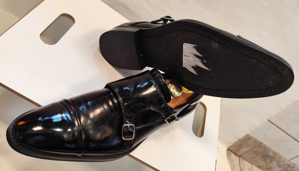 Pantofi double monk 42 42.5 de lux Lavoratione Artigianale NOI piele naturala negru