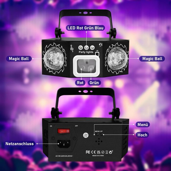 Vicalo Lumină Disco cu Două Bile Activată de Sunet Lumină Stroboscopică RGB - Negru