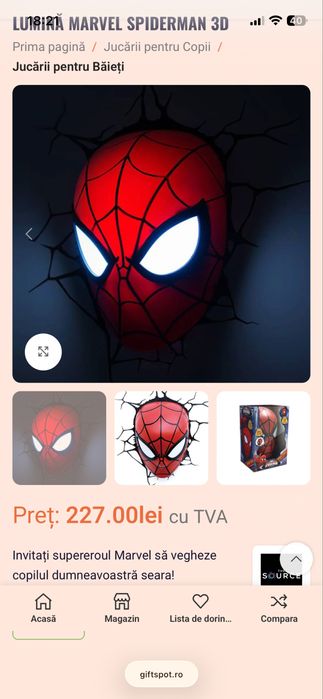 Spiderman - aplica de perete cu baterii