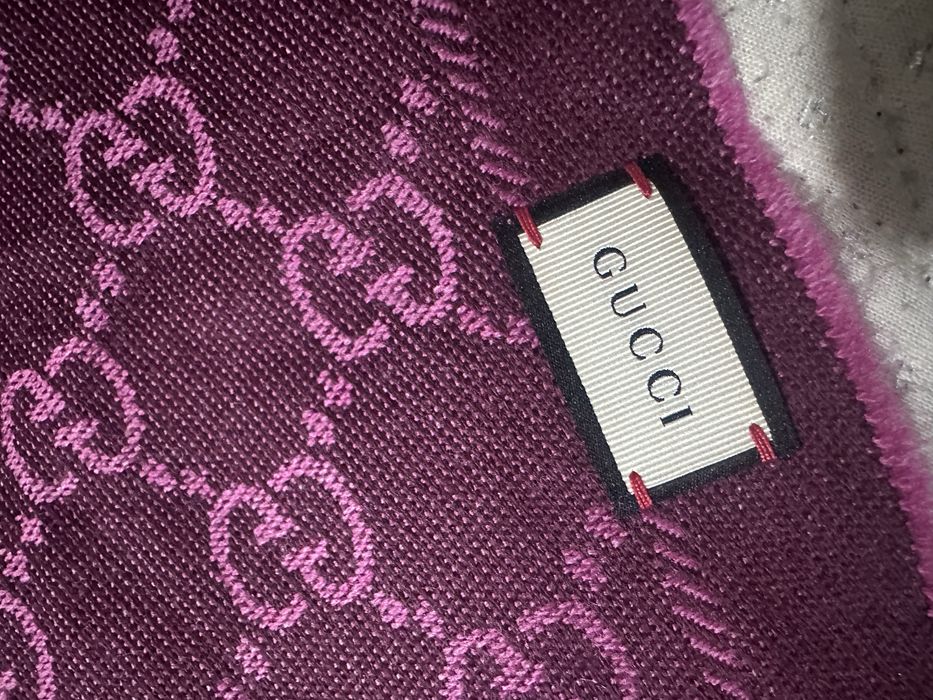 Gucci Grey GG Monogram Wool Scarf Size 48/180cm