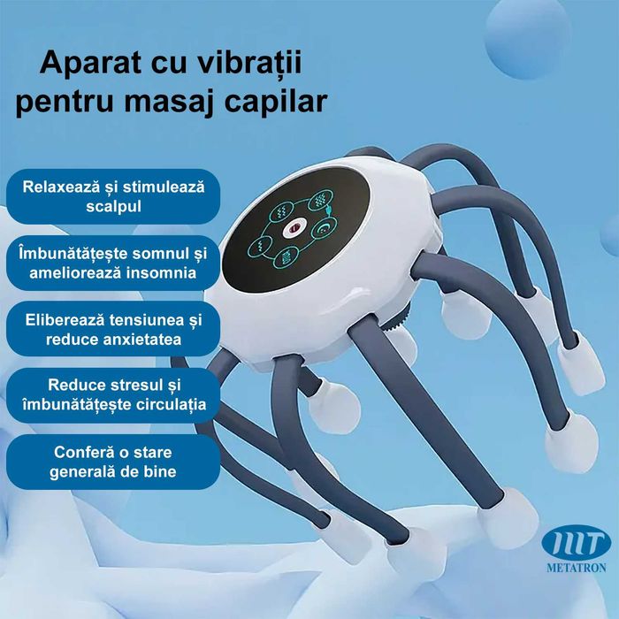 Aparat electric pentru masaj capilar, cu 5 moduri de masaj, pentru detensionare, relaxare și stimularea scalpului