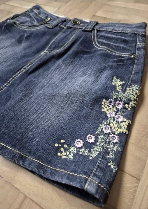 Fustă Blugi Obietivo Industry, Mărimea S - Detalii Florale Unice!