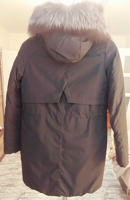 Palton dama, matlasat, de iarna, gluga cu blana naturala - detasabila