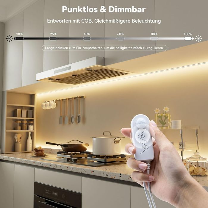 Bandă LED COB cu senzor de mișcare 5m 24V Mod dublu Reglabil Alb cald 2700K – 5m