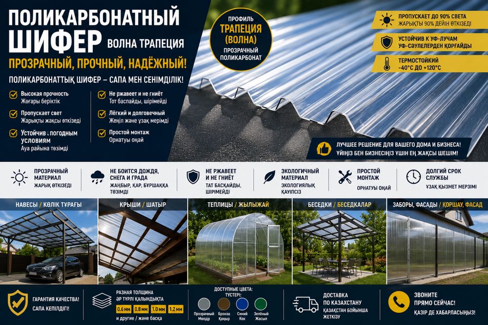 Профилированный поликарбонат прозрачный шифер монолитная трапеция