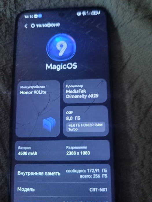 Honor 90Lite в нормальном состояние разбит экран 256/8+5