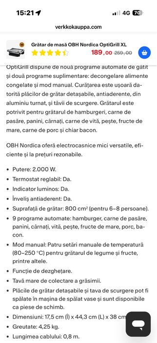 Gratar de masa OBH NORDICA Optigrill XL