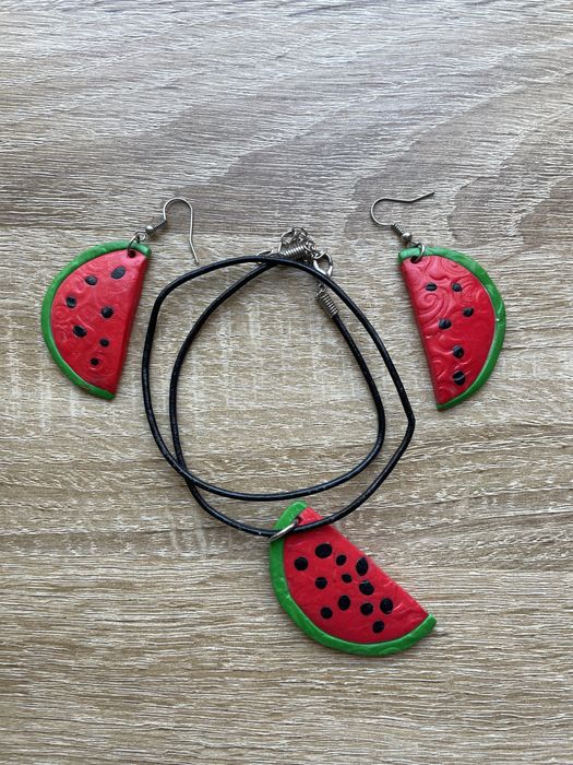 Ръчна изработка: Обеци и колие диня