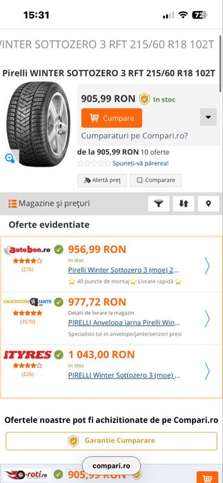 Anvelope iarna 215/60/18 Pirelli Sottozero 3 215 60 18 R 18