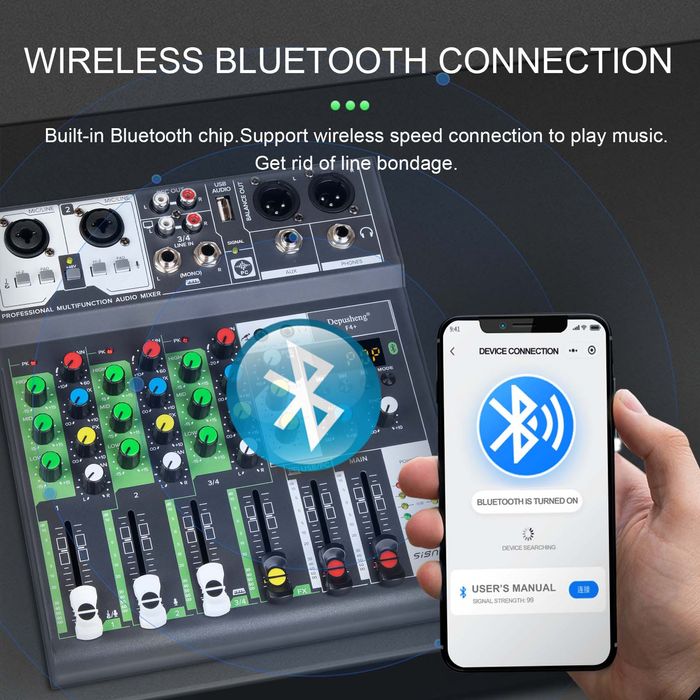 Смесителен пулт RP-MIX 6BT, DJ Mixer, Bluetooth, Usb Player, 3 band EQ