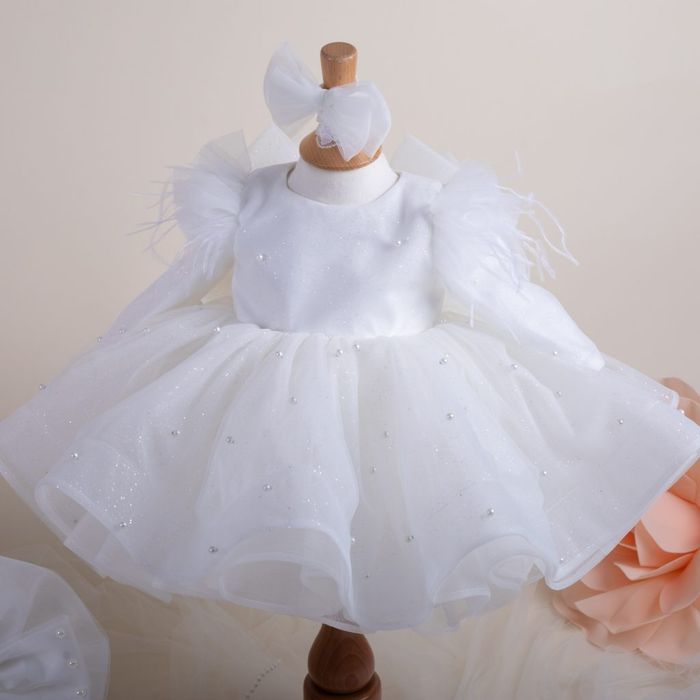 Ofelia Extra Premium – Trusou Botez Fetiță Alb 0–24 luni – (Mânecuță Scurtă)