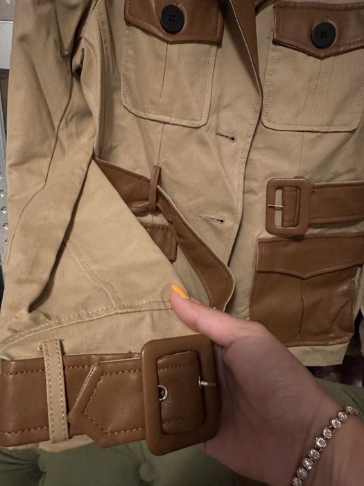 Trench cu cordon si detalii piele eco