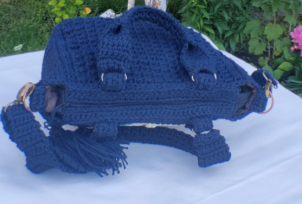 Geantă artizanală de colecție, pictură și broderie cu panglică