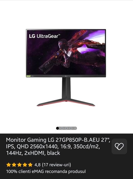 Vand monitor LG Ultragear nanoIPS 27 inch 180hz 1440p 2k