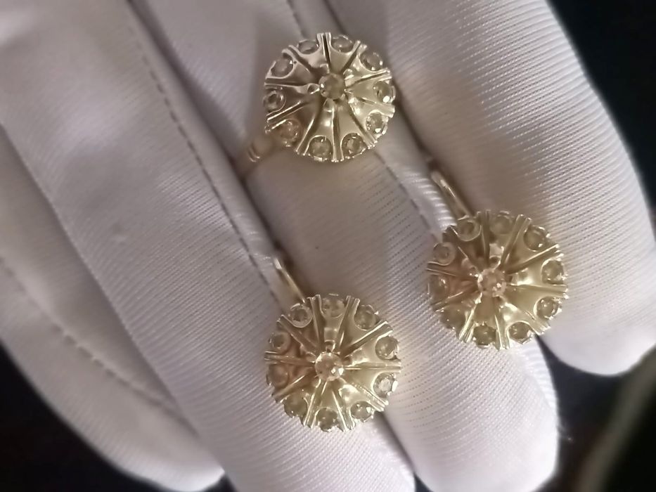 Комплект Малинка,583 проба СССР, Бриллианты