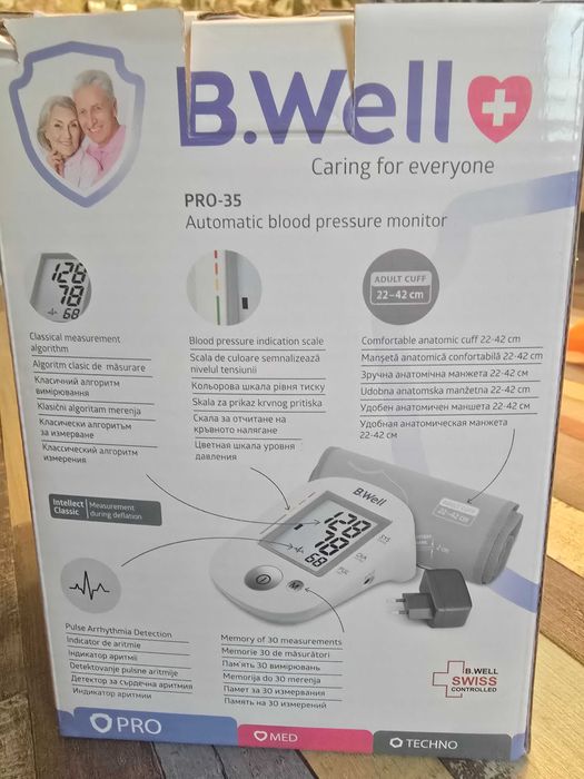 Автоматичен апарат заизмерване на кръвно налягане+адаптер B.Well PRO35