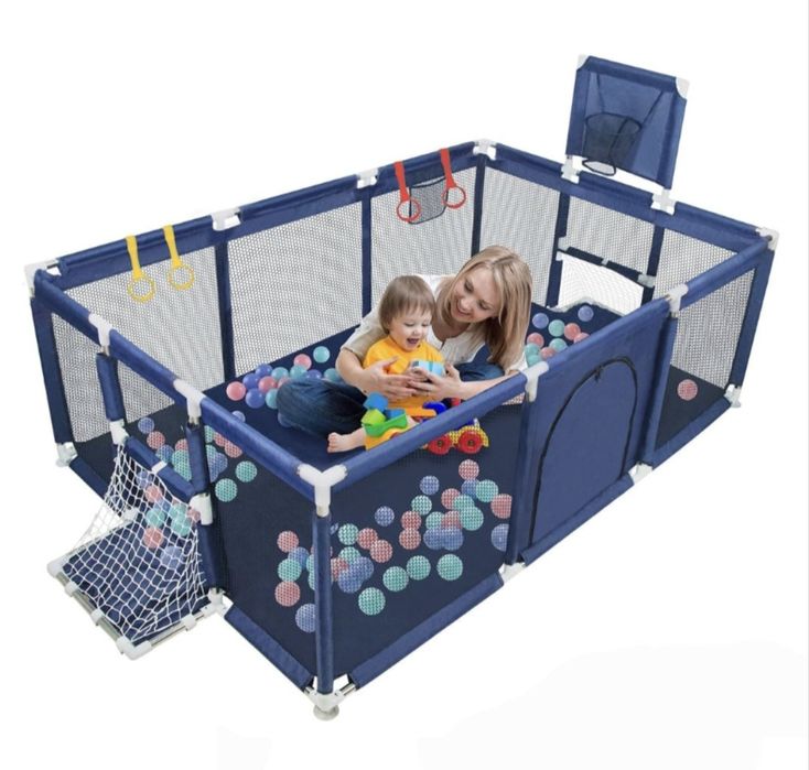 НОВИ детска голяма кошара за игра с футболни врати и кош / ограда за б