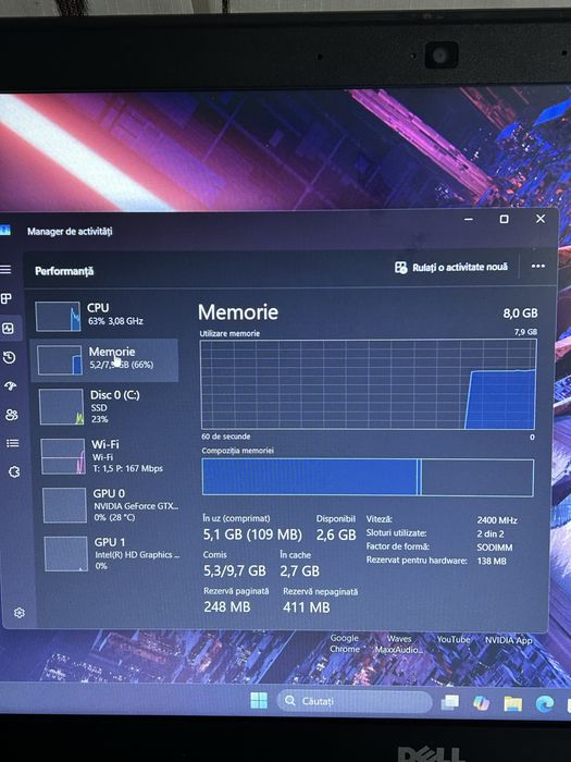 Laptop gaming | procesor i7 gen 7| GTX1050 |8gb ram| ssd 256 M2