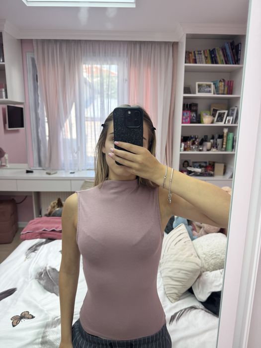 Дамски потник / топ с полуполо яка Zara, цвят пепел от рози, размер S