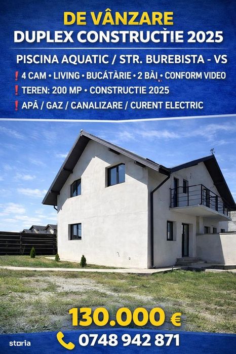 Casă nouă cu mansardă și curte împrejmuită